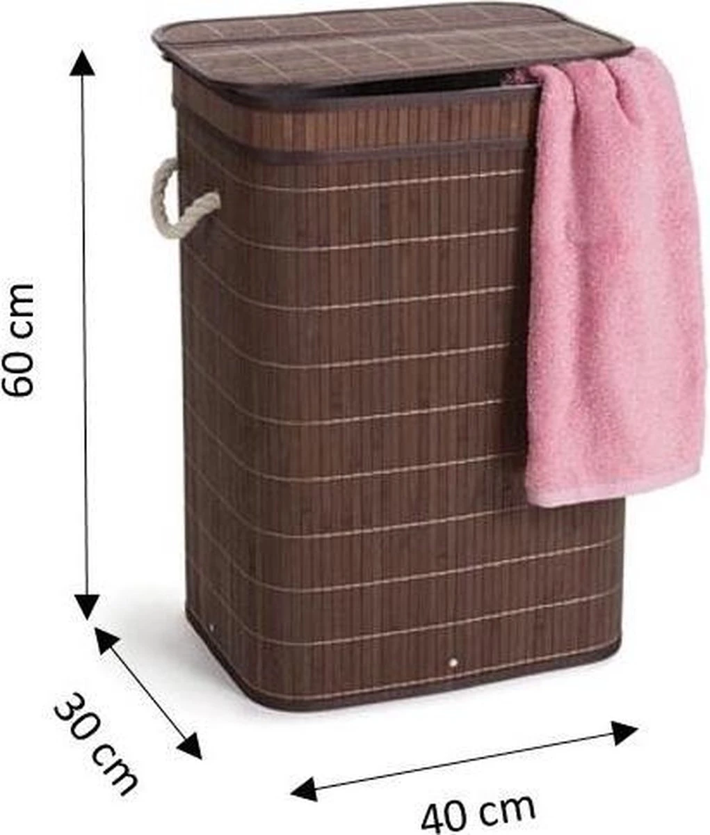 Bamboe Wasmand - Met Extra Waszak Met 2 Vakken - Bruin 3 Bamboe Wasmand - Met Extra Waszak Met 2 Vakken - Bruin