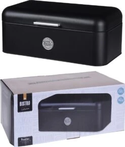 Excellent Houseware - Broodtrommel - Met Klepdeksel - Zwart - Metaal - Glans - Luchtgaten - Chique - Modern -Winkel Voor Dagelijkse Benodigdheden 1023x1200 1