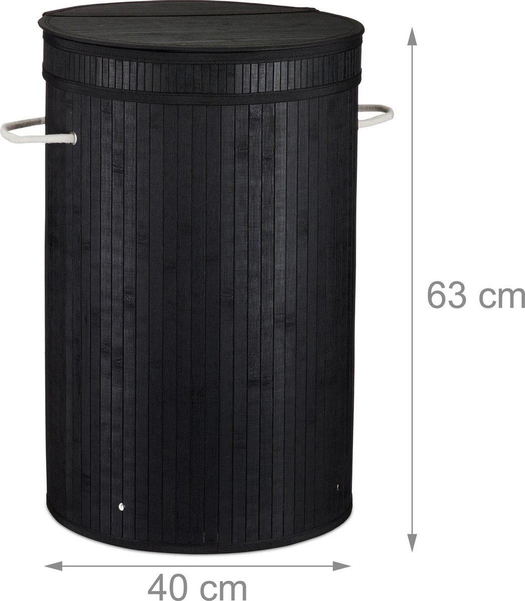 Relaxdays Wasmand Bamboe - Ronde Wasbox Met Deksel - 63 X 40 Cm - 65 Liter - Zwart 7 Relaxdays Wasmand Bamboe - Ronde Wasbox Met Deksel - 63 X 40 Cm - 65 Liter - Zwart - Afbeelding 5
