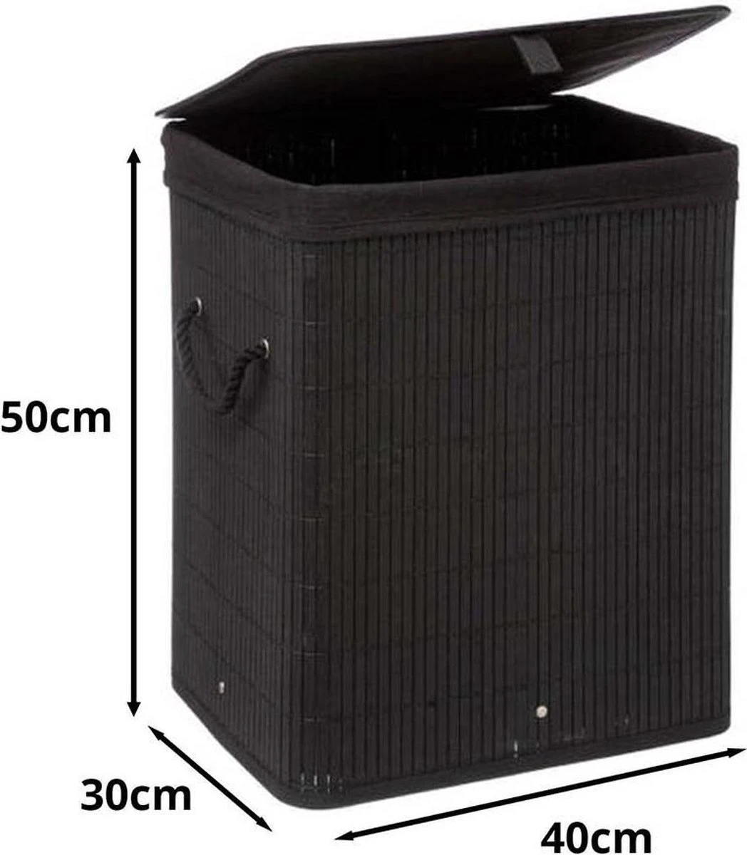 Wasmand Met Deksel 60 L - Bamboe - Zwart 5 Wasmand Met Deksel 60 L - Bamboe - Zwart - Afbeelding 3