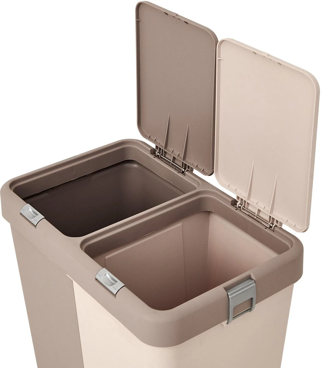 Motek® - Wasmand - 2 Vakken Met Deksel - Met Touch Deksel - Gemaakt Van 100% Gerecycled Kunststof - 80 L - Wasmand Met Deksel - Wassorteerder - Beige 13 Motek® - Wasmand - 2 Vakken Met Deksel - Met Touch Deksel - Gemaakt Van 100% Gerecycled Kunststof - 80 L - Wasmand Met Deksel - Wassorteerder - Beige - Afbeelding 11