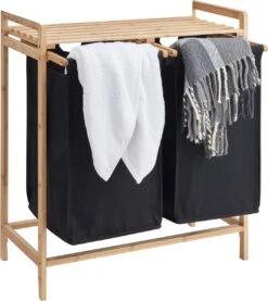 ACAZA Wasmand Met 2 Uitschuifbare Waszakken - Wassorteerder - 44 Liter - Bamboe - 73.5x64.5x33 Cm - Zwart -Winkel Voor Dagelijkse Benodigdheden 1071x1200 12