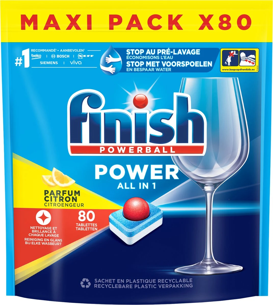 Finish Power All In One Citroen Vaatwastabletten - 80 Stuks 3 Finish Power All In One Citroen Vaatwastabletten - 80 Stuks