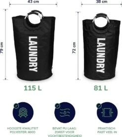 Wonair Wasmand – Waszak – Wassorteerder - Opvouwbaar – Zwart – 115L 12 Wonair Wasmand – Waszak – Wassorteerder - Opvouwbaar – Zwart – 115L -Winkel Voor Dagelijkse Benodigdheden 1075x1200 2