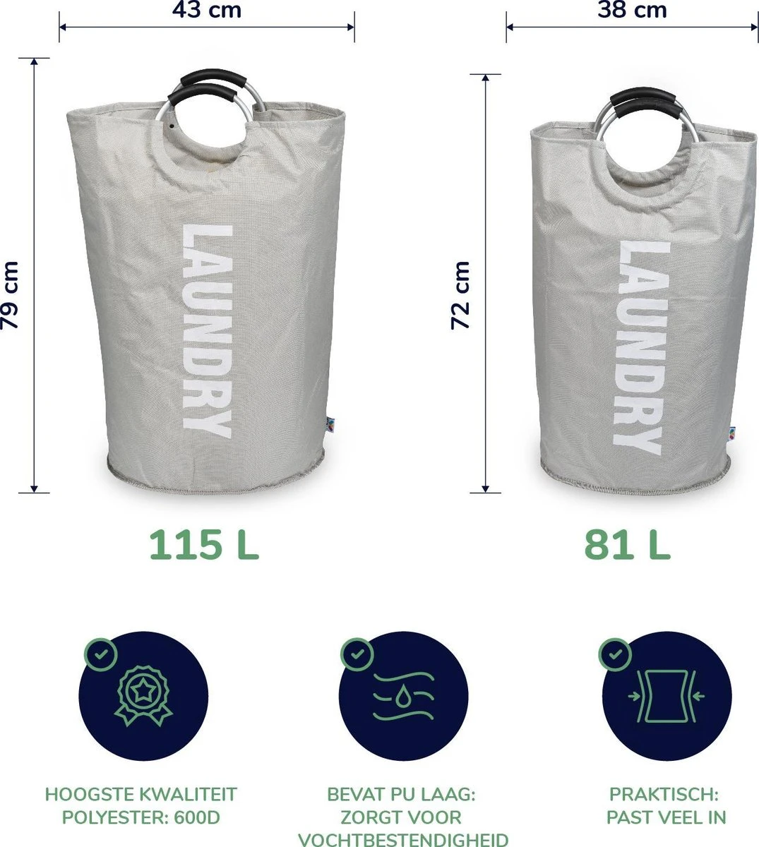 Wonair Wasmand – Wasbox - Wastas - Laundry Wasmand - Opvouwbaar – 81L – Lichtgrijs 10 Wonair Wasmand – Wasbox - Wastas - Laundry Wasmand - Opvouwbaar – 81L – Lichtgrijs - Afbeelding 8