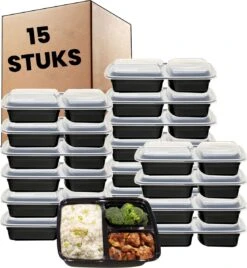Meal Prep Bakjes - 15 Stuks - 3 Compartimenten - Vershouddoos - Lunchbox - Plastic Bakjes Met Deksel - Magnetronbestendig - Vaatwasserbestendig - Vriezerbestendig