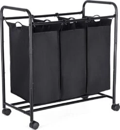 Mobiele Wassorteerder Met 3 Vakken - Op Wielen - 132 L (3 X 44 Liter) - Zwart