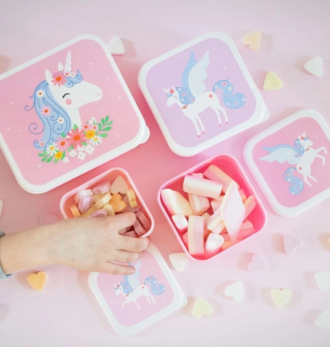 A Little Lovely Company - Brooddoos - Broodtrommel - Lunch & Snack Box Set Van 4 - Eenhoorn 7 A Little Lovely Company - Brooddoos - Broodtrommel - Lunch & Snack Box Set Van 4 - Eenhoorn - Afbeelding 5