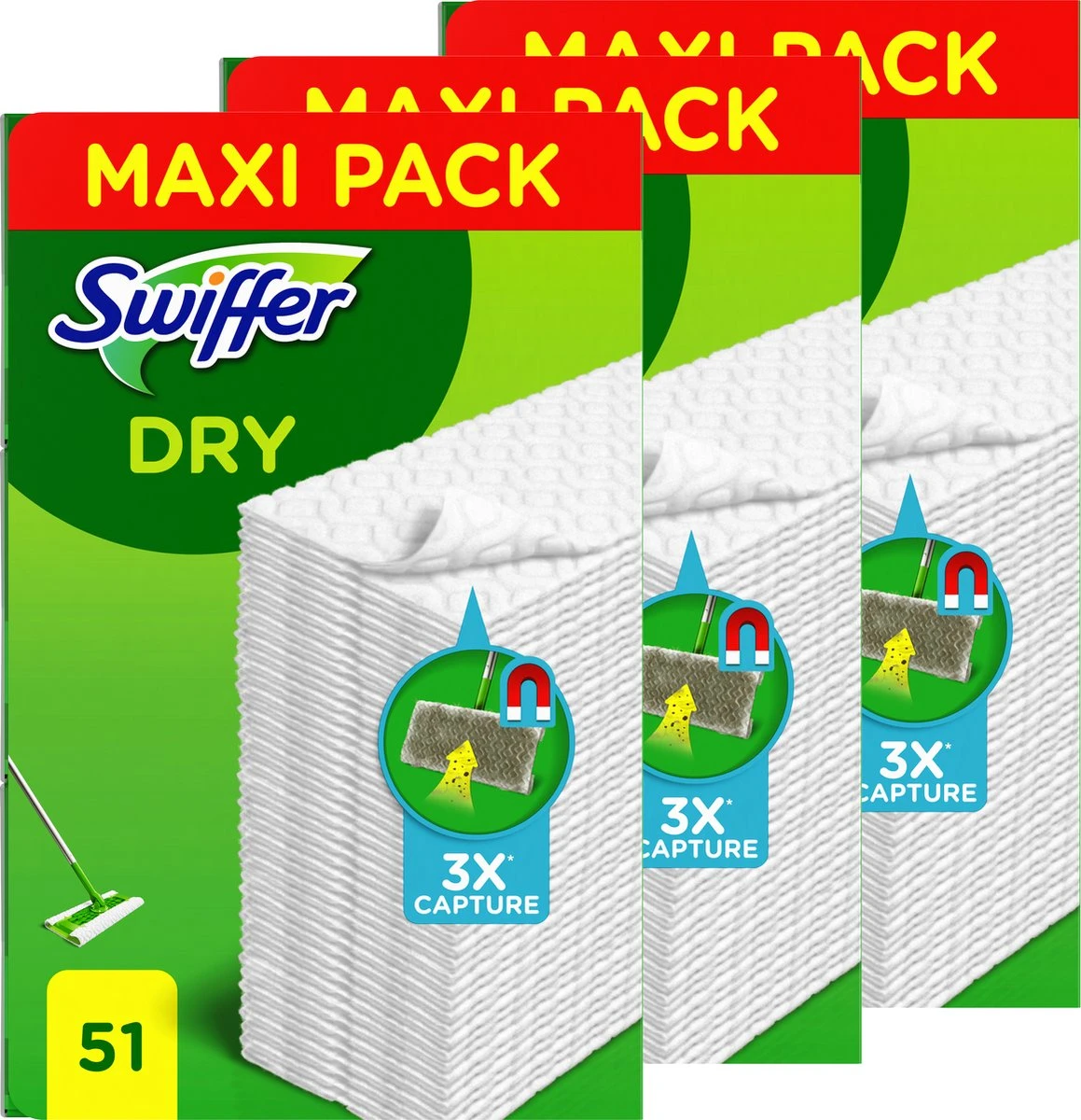 Swiffer Vloerreiniger - Droge Vloerdoekjes - Navullingen - Vangt En Houdt Stof Vast - Voordeelverpakking 3 X 51 Stuks 3 Swiffer Vloerreiniger - Droge Vloerdoekjes - Navullingen - Vangt En Houdt Stof Vast - Voordeelverpakking 3 X 51 Stuks