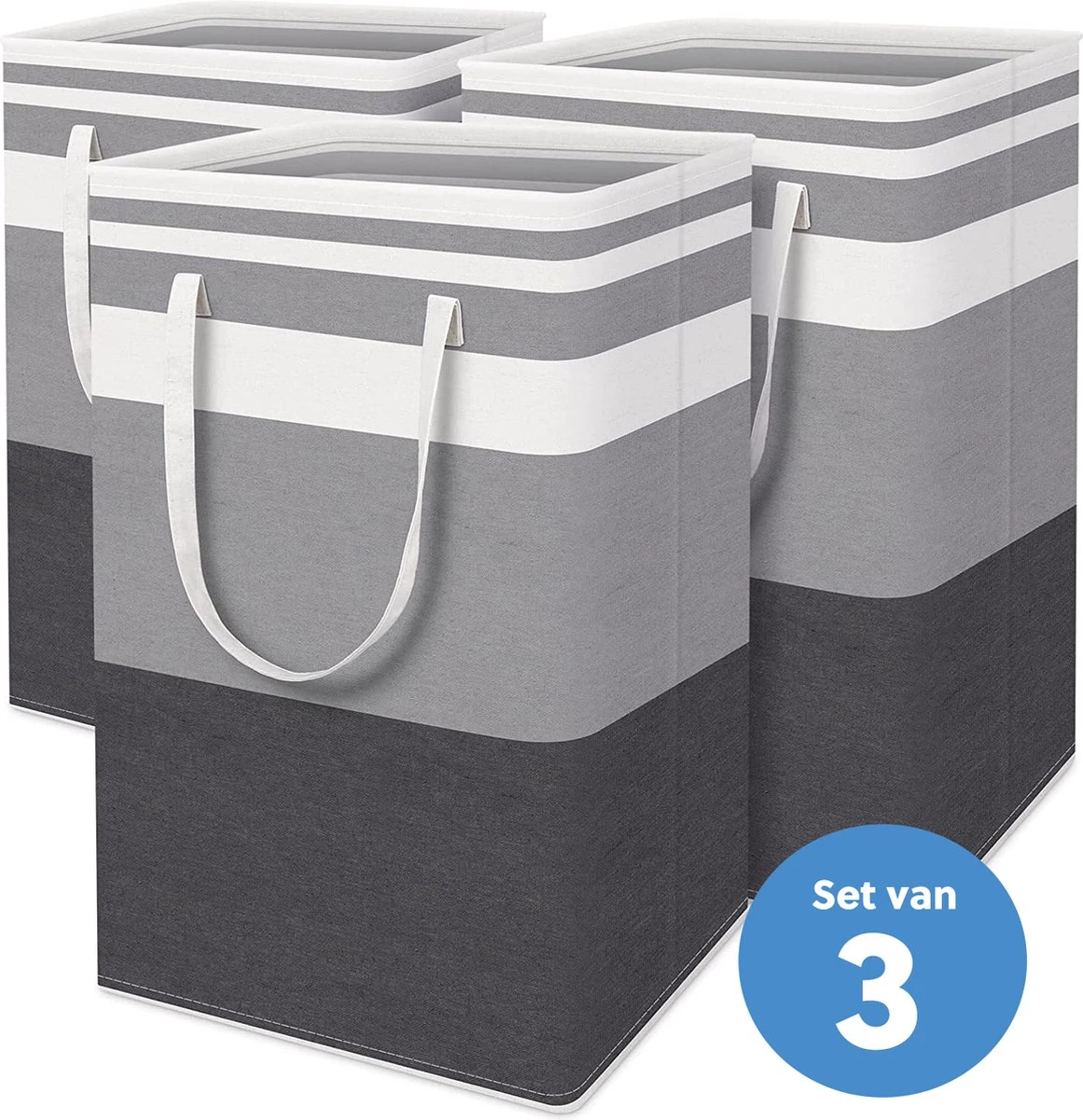 Draagbare Wasmand Met Versterkte Handgrepen - Set Van 3 X 75L Inhoud - Opvouwbaar - Waszakken Voor Wasgoed - Wassorteerder - Organizer Kleding - Wasbox 3 Draagbare Wasmand Met Versterkte Handgrepen - Set Van 3 X 75L Inhoud - Opvouwbaar - Waszakken Voor Wasgoed - Wassorteerder - Organizer Kleding - Wasbox