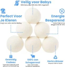 DRYQUICK Drogerballen- Wasbollen- Duurzaam Schapenwol - Herbruikbaar- 6 XL Wasballen Wit -Winkel Voor Dagelijkse Benodigdheden 1162x1200