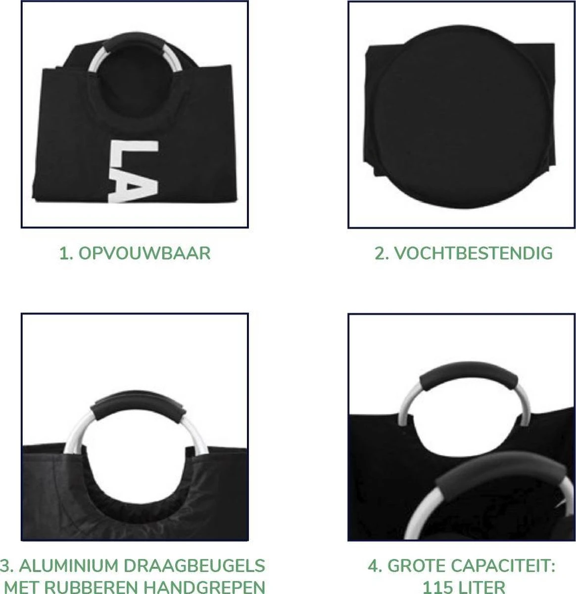 Wonair Wasmand – Waszak – Wassorteerder - Opvouwbaar – Zwart – 115L 6 Wonair Wasmand – Waszak – Wassorteerder - Opvouwbaar – Zwart – 115L - Afbeelding 4