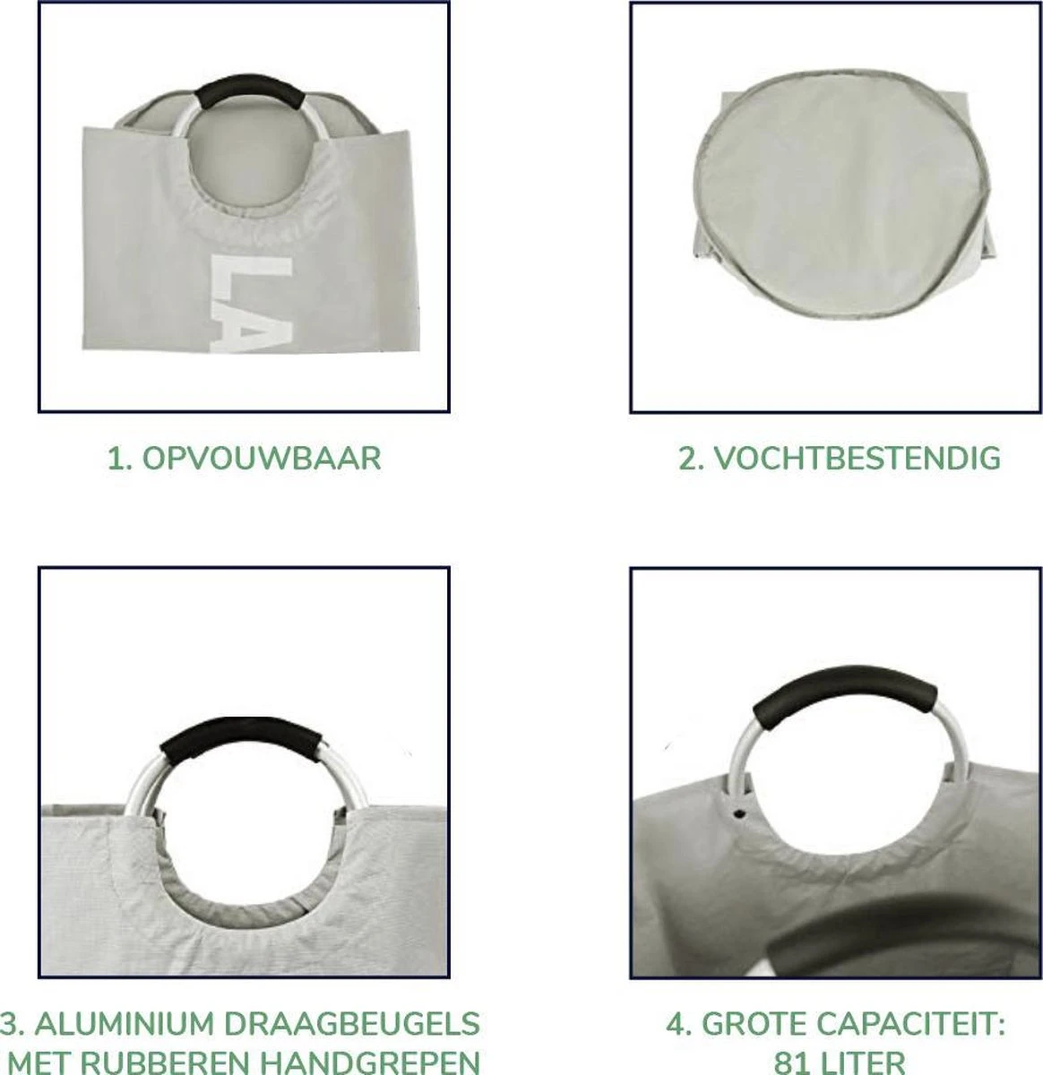 Wonair Wasmand – Wasbox - Wastas - Laundry Wasmand - Opvouwbaar – 81L – Lichtgrijs 8 Wonair Wasmand – Wasbox - Wastas - Laundry Wasmand - Opvouwbaar – 81L – Lichtgrijs - Afbeelding 6