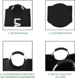 Wonair Wasmand – Waszak – Laundry Bag - Wassorteerder - Opvouwbaar – 81L – Zwart -Winkel Voor Dagelijkse Benodigdheden 1164x1200 16