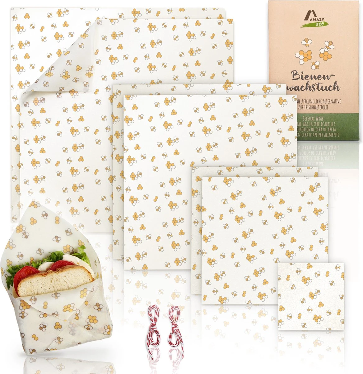 Amazy Bijenwasdoekjes (Set Van 7) - Gemaakt Van 100% Natuurlijke Bijenwas | Duurzaam Alternatief Voor Huishoudfolie En Aluminiumfolie - Voor Fruit, Groenten, Brood, Kaas En Ander Voedsel | Gecertificeerd 3 Amazy Bijenwasdoekjes (Set Van 7) - Gemaakt Van 100% Natuurlijke Bijenwas | Duurzaam Alternatief Voor Huishoudfolie En Aluminiumfolie - Voor Fruit, Groenten, Brood, Kaas En Ander Voedsel | Gecertificeerd
