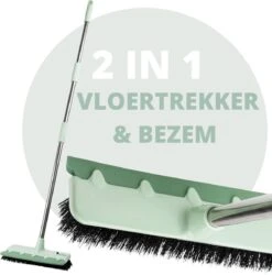 Powarkleen - Vloertrekker Met Steel & Bezem 2 In 1 - Vloerwisser Voor Badkamer Vloer - Groen