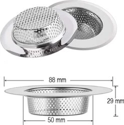 Luxe RVS Gootsteen Zeef Ø88mm - 50mm - Gootsteenstop - Afvoerzeef - Korfplug - Gootsteenbakje - Afvoerstop - Gootsteen Stop 80 Mm