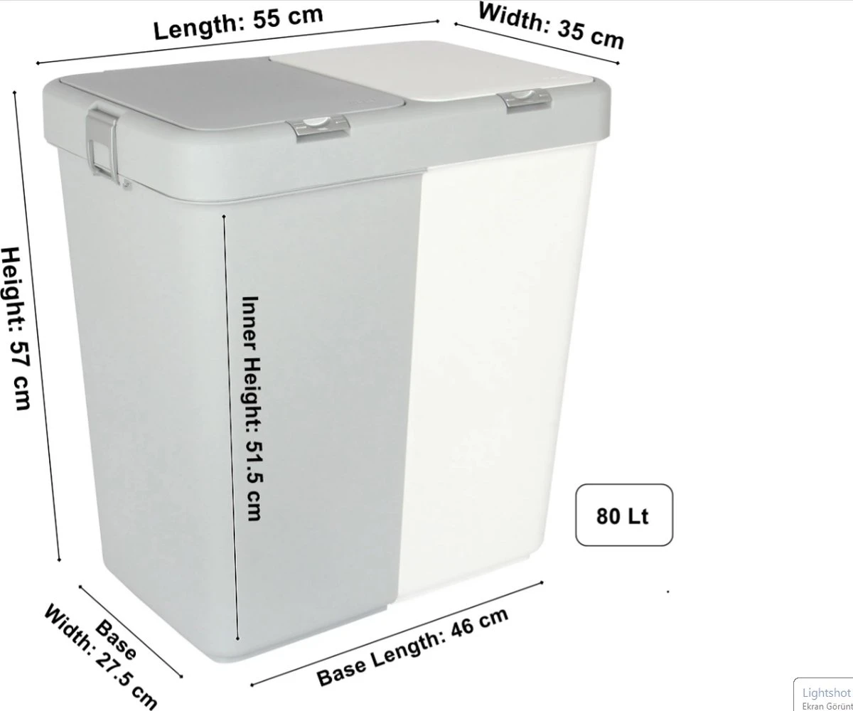 Motek® - Wasmand - 2 Vakken Met Deksel - Met Touch Deksel - Gemaakt Van 100% Gerecycled Kunststof - 80 L - Wasmand Met Deksel - Wassorteerder - Beige 4 Motek® - Wasmand - 2 Vakken Met Deksel - Met Touch Deksel - Gemaakt Van 100% Gerecycled Kunststof - 80 L - Wasmand Met Deksel - Wassorteerder - Beige - Afbeelding 2