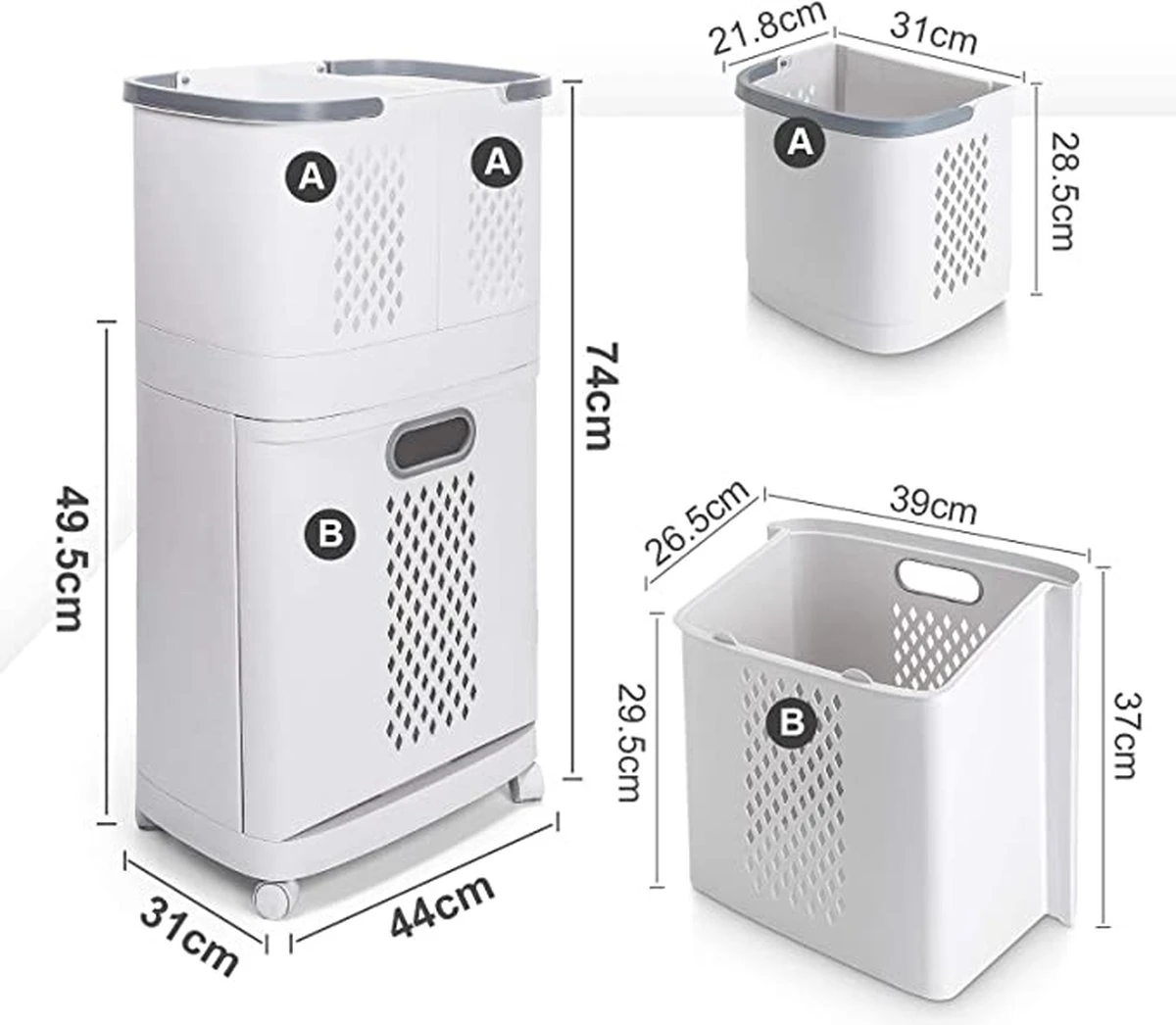 Wassorteerder – Wasmand Met 3 Vakken - Op Wieltjes - Valencia 7 Wassorteerder – Wasmand Met 3 Vakken - Op Wieltjes - Valencia - Afbeelding 5