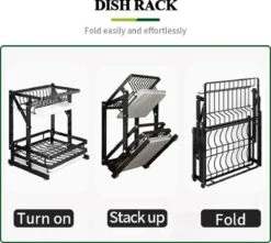 TammaT - Afdruiprek Met Lekbak 2 Laags – Inklapbaar - Afwasrek – Met 2 Lekbakken – Extra Accessories Voor Servies En Snijplanken - RVS - 38x35x26,5cm -Winkel Voor Dagelijkse Benodigdheden 1200x1076 3