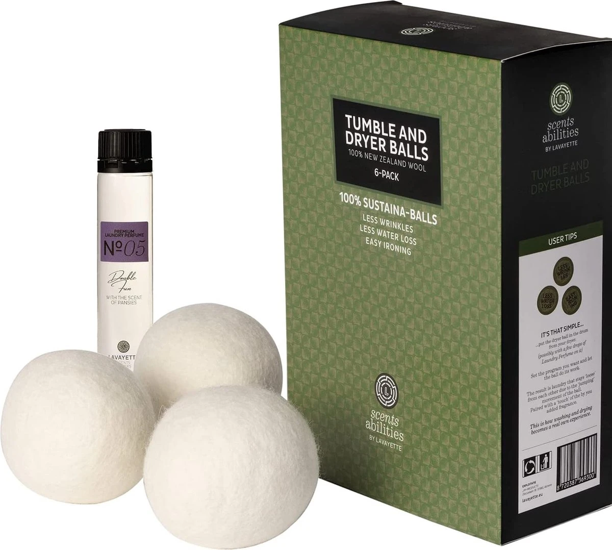 Lavayette XL Drogerballen Met 25ml Wasparfum - WasdrogerBallen – Droogballen – Wasbol – 100% Nieuw-Zeelands Schapenwol – Milieu- En Diervriendelijk – 6 Stuks 3 Lavayette XL Drogerballen Met 25ml Wasparfum - WasdrogerBallen – Droogballen – Wasbol – 100% Nieuw-Zeelands Schapenwol – Milieu- En Diervriendelijk – 6 Stuks