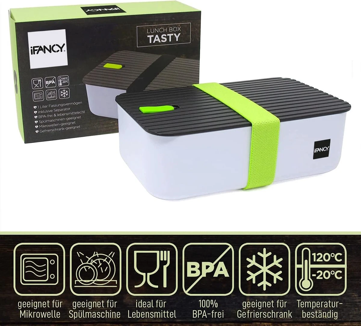 IFancy Lunchbox Tasty - Bento Lunch Box 1000ml - Dicht & Lekvrij Voor Kinderen & Volwassenen - Kantoor & School - BPA Vrij - Vaatwasser Magnetron & Vriezer Lunch Box (Groen) 4 IFancy Lunchbox Tasty - Bento Lunch Box 1000ml - Dicht & Lekvrij Voor Kinderen & Volwassenen - Kantoor & School - BPA Vrij - Vaatwasser Magnetron & Vriezer Lunch Box (Groen) - Afbeelding 2