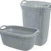 Curver Knit Wasmand Met Deksel 57L + Wasmand 40L - Blauw/Grijs