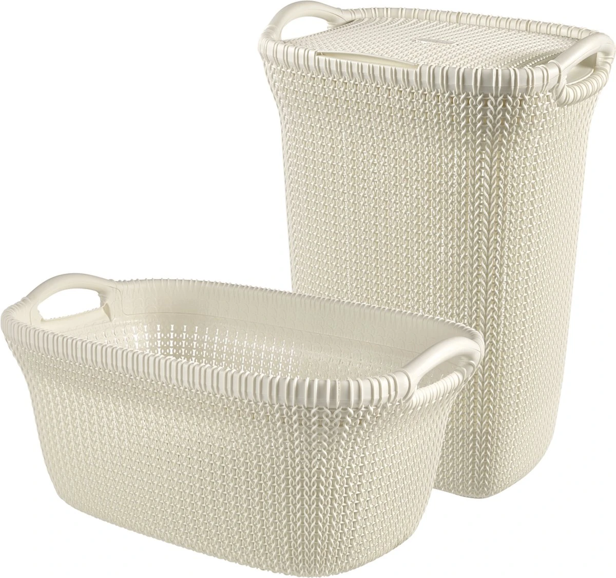 Curver Knit Wasmand Met Deksel 57L + Wasmand 40L - Gebroken Wit 3 Curver Knit Wasmand Met Deksel 57L + Wasmand 40L - Gebroken Wit