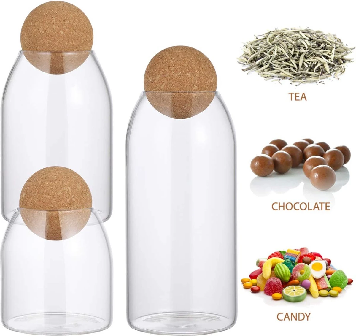 Igoods Helderglazen - Voorraadpot Met Kurkbal - Thee- En Koffiebus Met Bolvormig Houten Deksel - Voedselblikken - Keukenopslag - Opslagpotten 9 Igoods Helderglazen - Voorraadpot Met Kurkbal - Thee- En Koffiebus Met Bolvormig Houten Deksel - Voedselblikken - Keukenopslag - Opslagpotten - Afbeelding 7