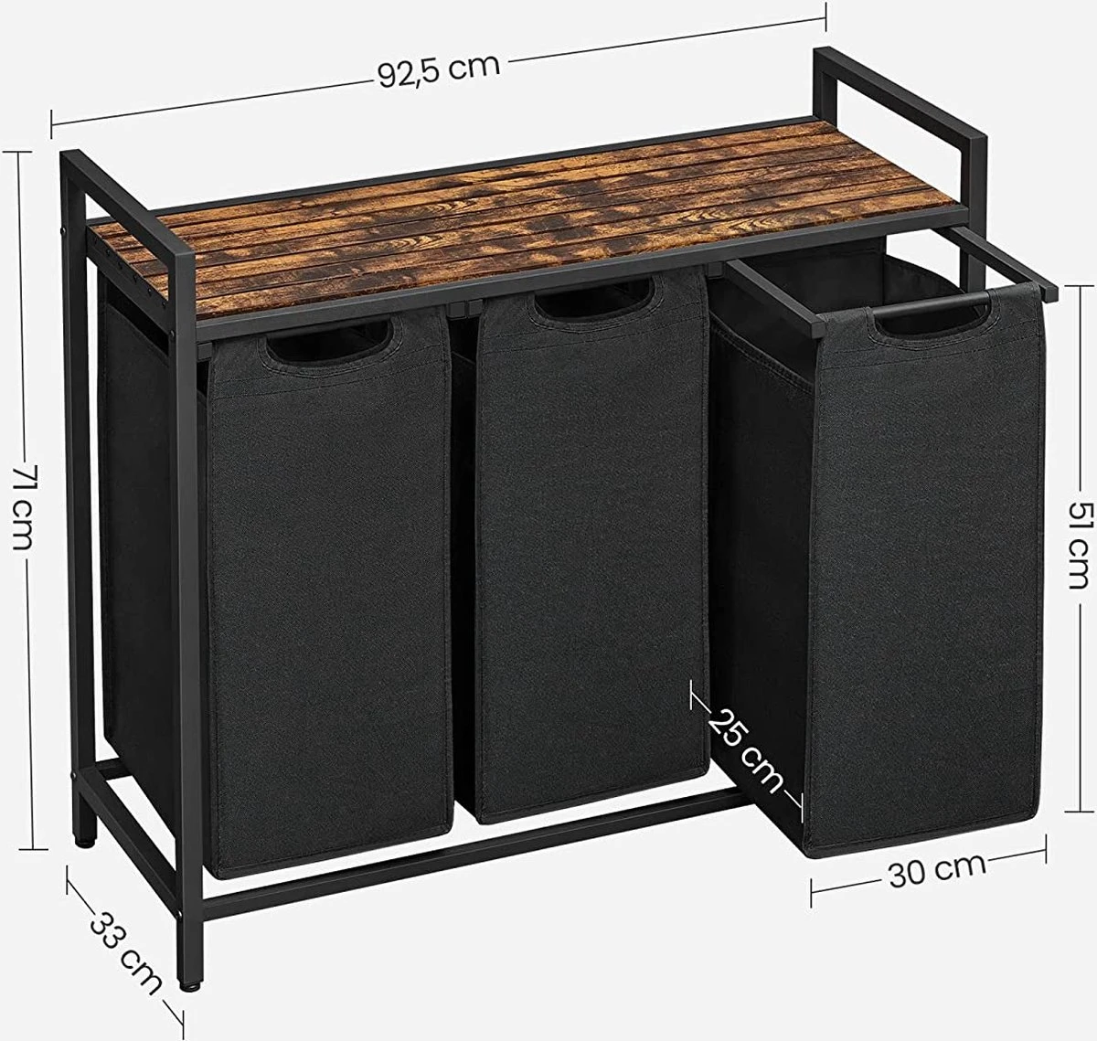 Wasmand, Wasverzamelaar, 3 Vakken, Met Legbord, Wassorteerbak, Waszak Uitschuifbaar En Uitneembaar, Per Waszak 38 Liter, Voor Badkamer, Wasruimte, Vintage Bruin-zwart 9 Wasmand, Wasverzamelaar, 3 Vakken, Met Legbord, Wassorteerbak, Waszak Uitschuifbaar En Uitneembaar, Per Waszak 38 Liter, Voor Badkamer, Wasruimte, Vintage Bruin-zwart - Afbeelding 7