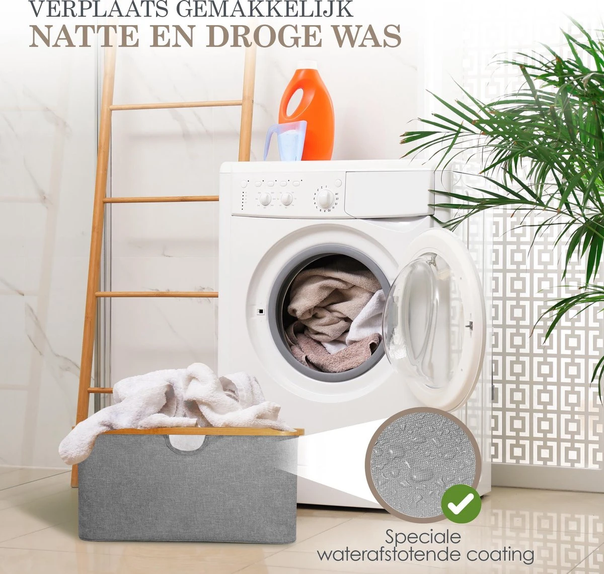 MIRI Opvouwbare Wasmand – Heupwasmand – Wasmanden – Opbergmand – Wasbox – 45L – Bamboe – Laundry Basket 4 MIRI Opvouwbare Wasmand – Heupwasmand – Wasmanden – Opbergmand – Wasbox – 45L – Bamboe – Laundry Basket - Afbeelding 2