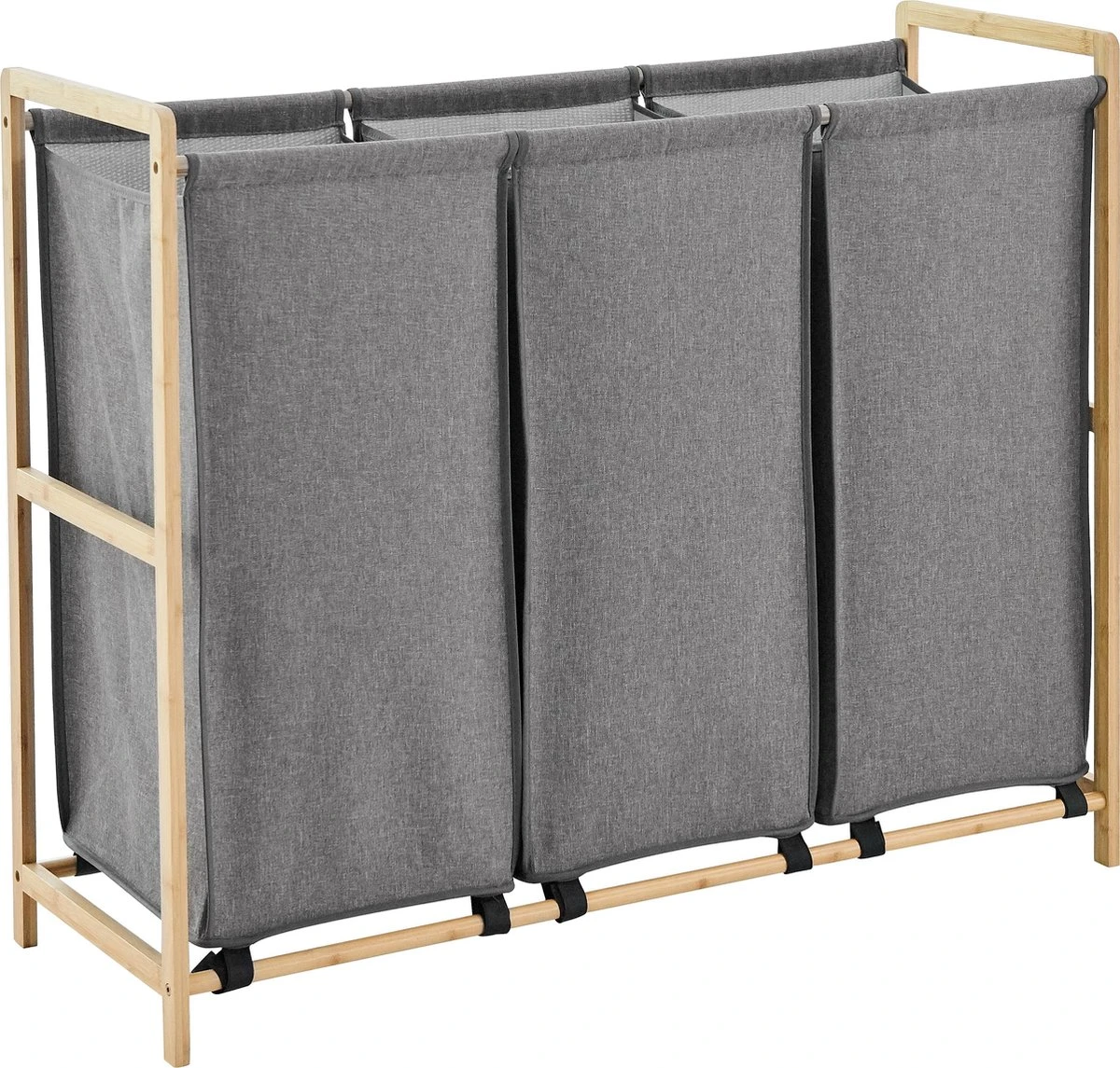 ACAZA Grote Wassorteerder Met 3 Vakken - XL Wasmand - Stof / Bamboe - Grijs 4 ACAZA Grote Wassorteerder Met 3 Vakken - XL Wasmand - Stof / Bamboe - Grijs - Afbeelding 2