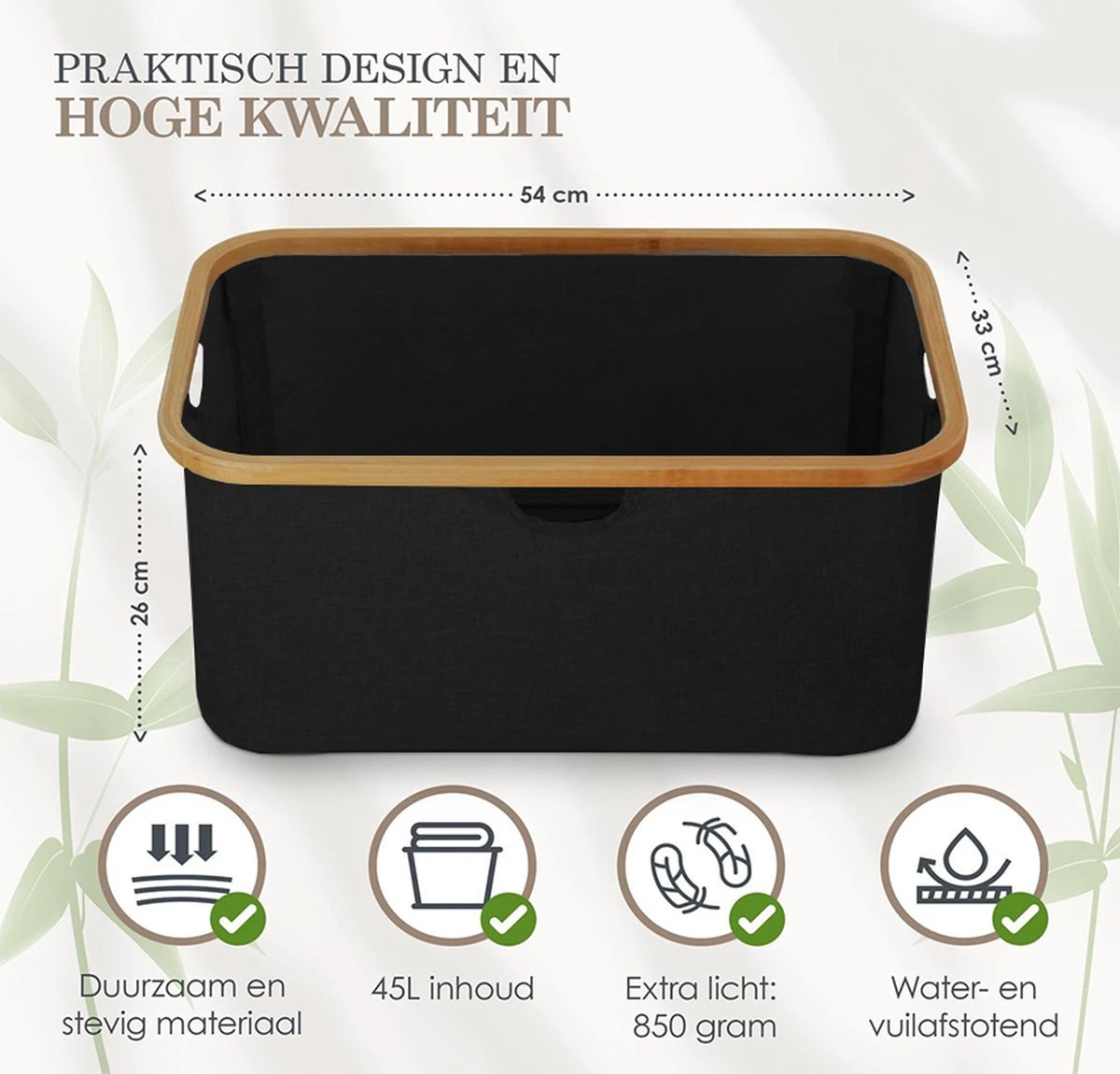 MIRI Opvouwbare Wasmand – Heupwasmand – Zwart – Wasmanden – Opbergmand – Wasbox – 45L – Bamboe – Laundry Basket 9 MIRI Opvouwbare Wasmand – Heupwasmand – Zwart – Wasmanden – Opbergmand – Wasbox – 45L – Bamboe – Laundry Basket - Afbeelding 7