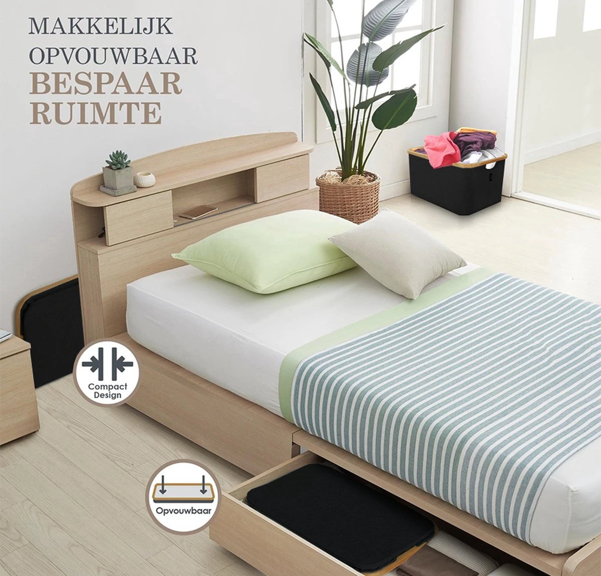 MIRI Opvouwbare Wasmand – Heupwasmand – Zwart – Wasmanden – Opbergmand – Wasbox – 45L – Bamboe – Laundry Basket 4 MIRI Opvouwbare Wasmand – Heupwasmand – Zwart – Wasmanden – Opbergmand – Wasbox – 45L – Bamboe – Laundry Basket - Afbeelding 2