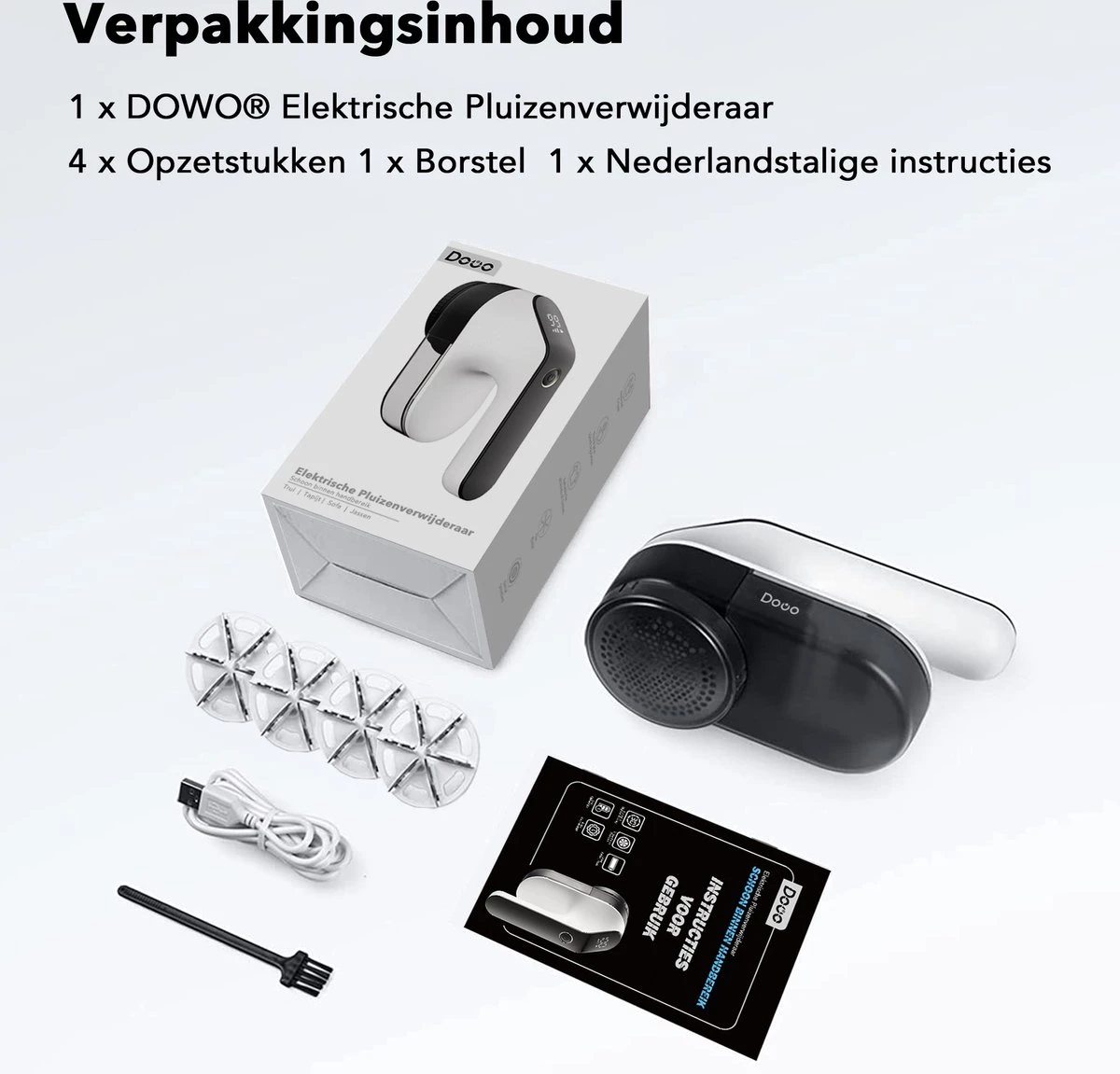 DOWO® - Elektrische Pluizenverwijderaar - Ontpluizer - Draadloos En Oplaadbaar - Pluizentondeuse - 3 Extra Opzetstukken - Zwart 7 DOWO® - Elektrische Pluizenverwijderaar - Ontpluizer - Draadloos En Oplaadbaar - Pluizentondeuse - 3 Extra Opzetstukken - Zwart - Afbeelding 6