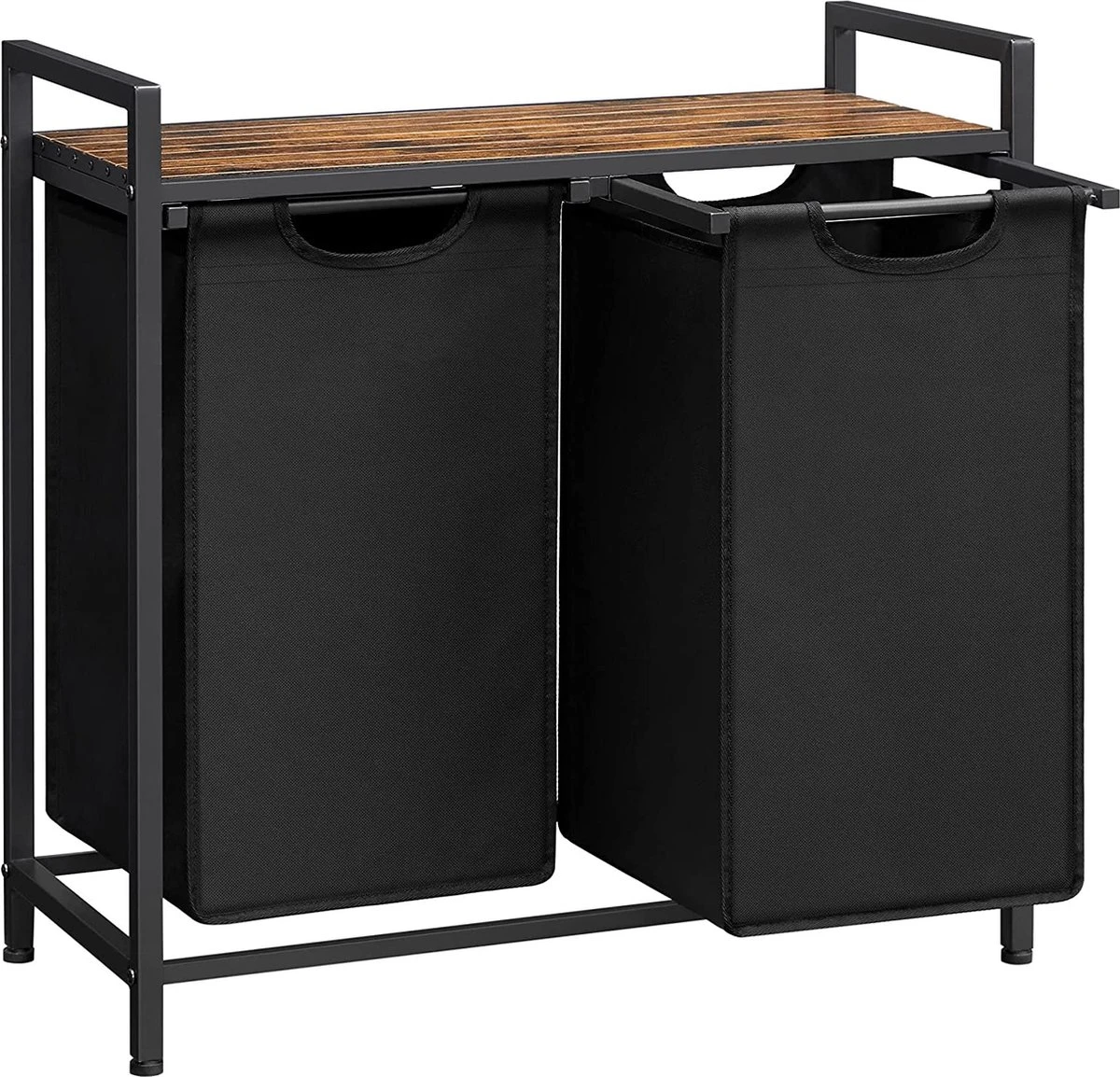 Merkloos Wasmand Met 2 Vakken, Grote Wassorteerder Met Uitschuifbare Waszakken, Bruin En Zwart 3 Merkloos Wasmand Met 2 Vakken, Grote Wassorteerder Met Uitschuifbare Waszakken, Bruin En Zwart