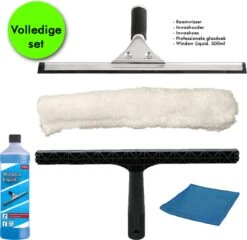 Professionele Glazenwassers -Zeemset- 35 Cm Rvs Raamtrekker Met Inwashouder Met Hoes | GRATIS Window Liquid. 500ml