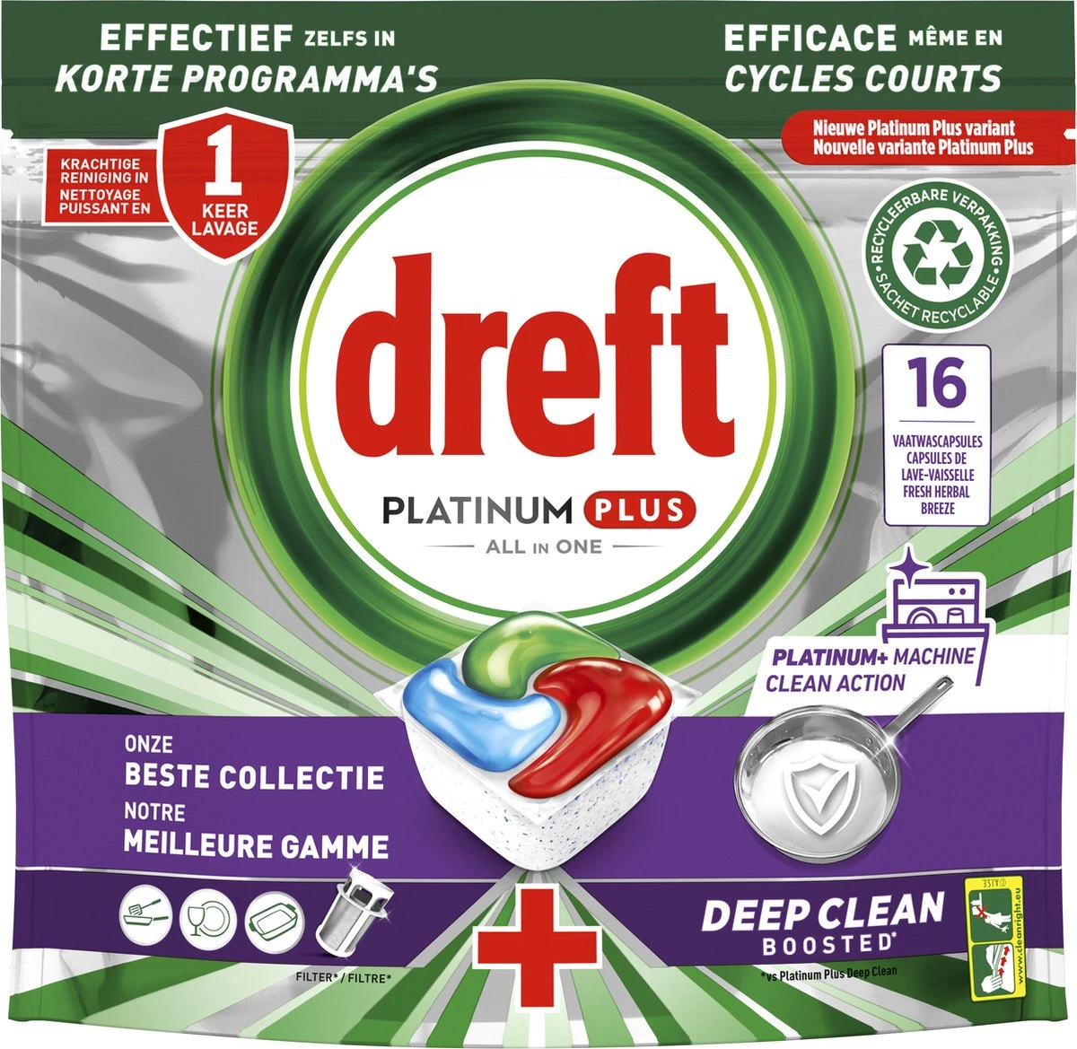 Dreft Platinum Plus All In One Machine Clean - Vaatwastabletten - 5 X 16 Tabletten 5 Dreft Platinum Plus All In One Machine Clean - Vaatwastabletten - 5 X 16 Tabletten - Afbeelding 3