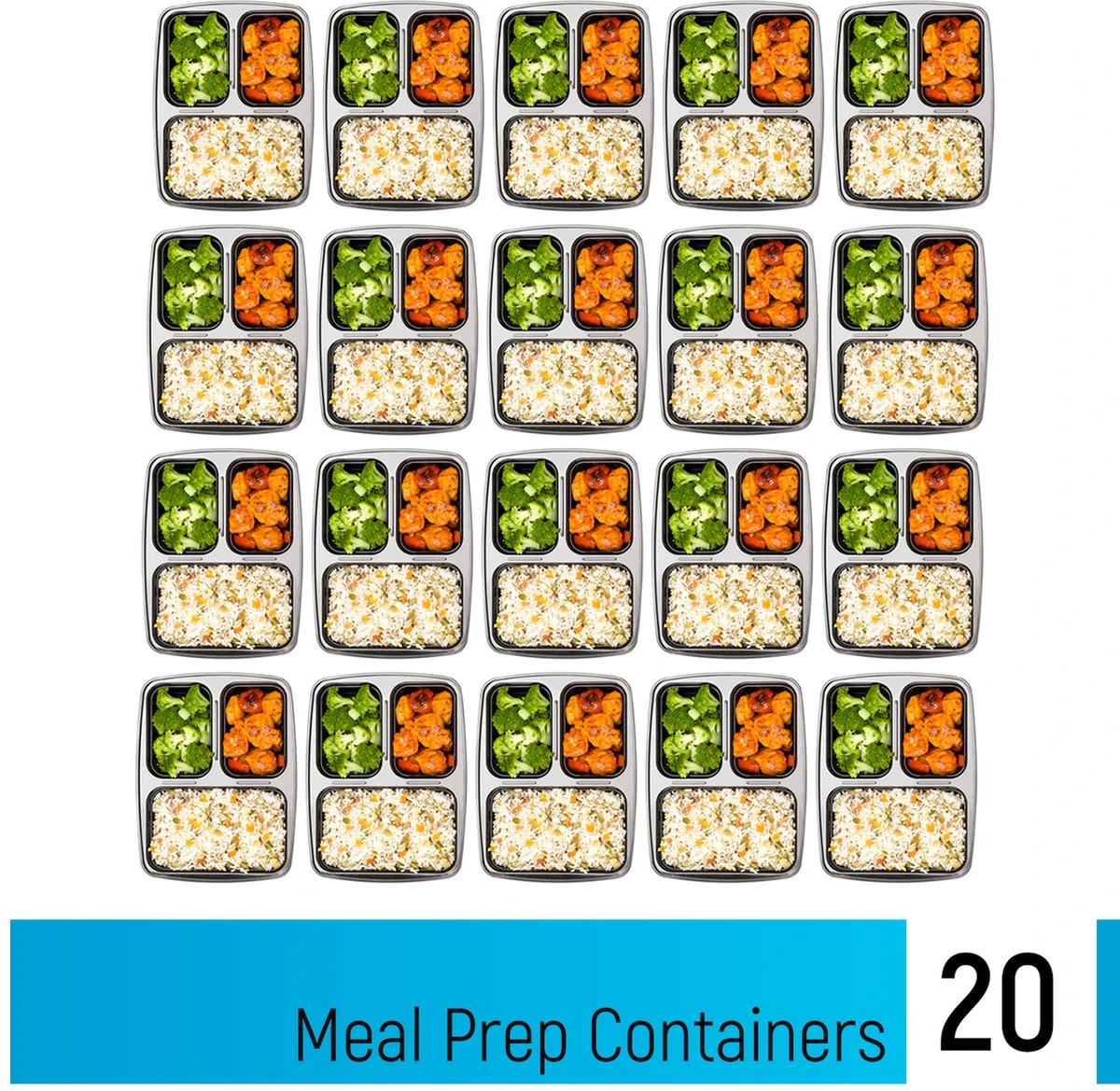 Meal Prep Bakjes - 20 Stuks - 3 Compartimenten - Lunchbox - Diepvriesbakjes - Vershoudbakjes - Plastic Bakjes Met Deksel - Magnetron Bakjes Met Deksel - Meal Prep - Vershouddoos - 1L - BPA Vrij - Fitcrafters 6 Meal Prep Bakjes - 20 Stuks - 3 Compartimenten - Lunchbox - Diepvriesbakjes - Vershoudbakjes - Plastic Bakjes Met Deksel - Magnetron Bakjes Met Deksel - Meal Prep - Vershouddoos - 1L - BPA Vrij - Fitcrafters - Afbeelding 4