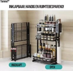 TammaT - Kruidenrek - Kruidenrek Staand - Inklapbare Keukenrek - 3-laags 35x21x56,5CM - Keuken Organizer - Aanrecht Organizer - Keuken Opslag - Roestvrij Staal - Opbergrek - Keuken Organizers - Roestvrij En Krasvrij -Winkel Voor Dagelijkse Benodigdheden 1200x1169 8
