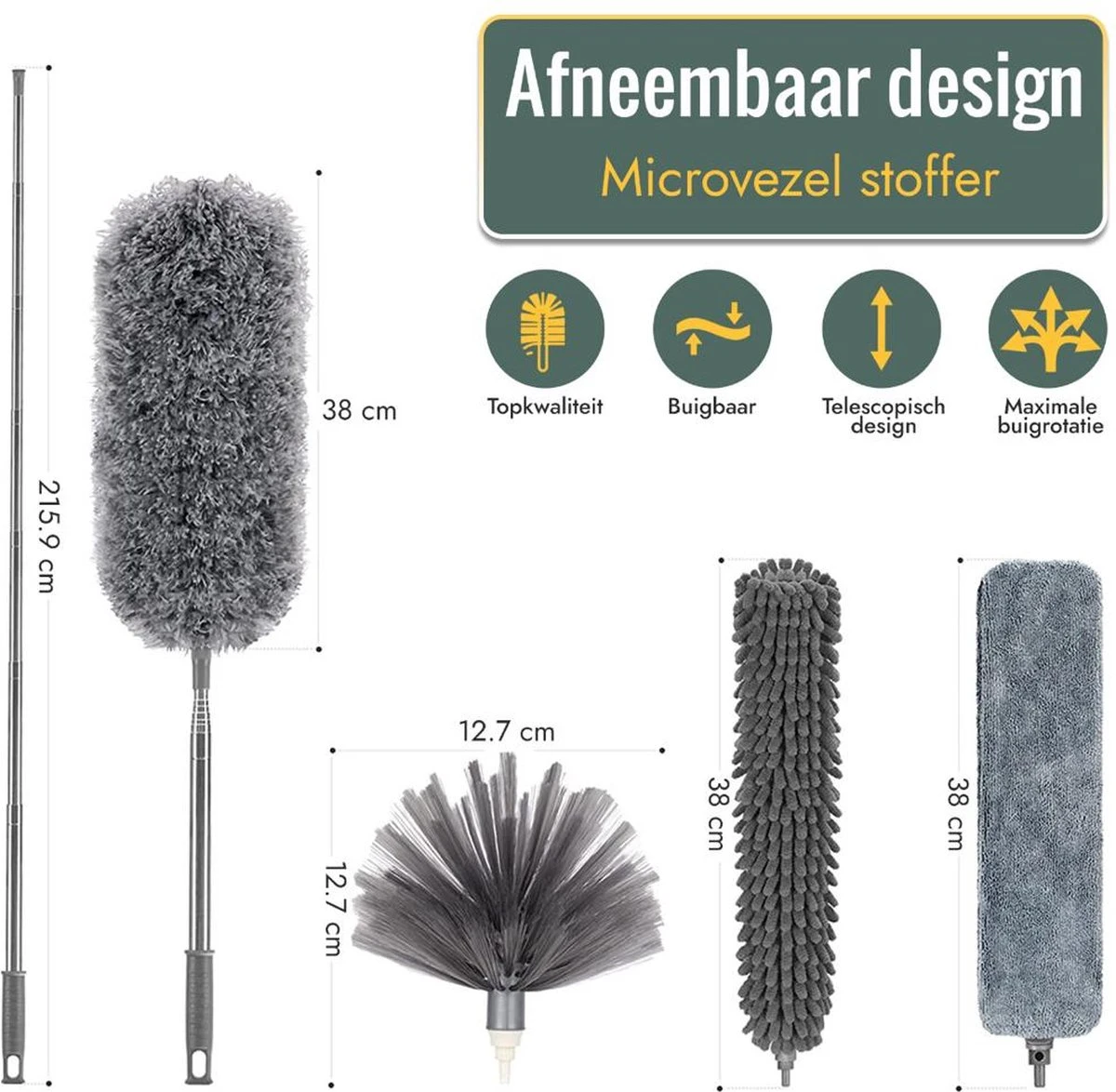 Livv Goods Telescopische Plumeau Set Met Telescoopsteel - 5 In 1 - Tot 250 Cm Uitschuifbaar - Duster - Stoffer 8 Livv Goods Telescopische Plumeau Set Met Telescoopsteel - 5 In 1 - Tot 250 Cm Uitschuifbaar - Duster - Stoffer - Afbeelding 6