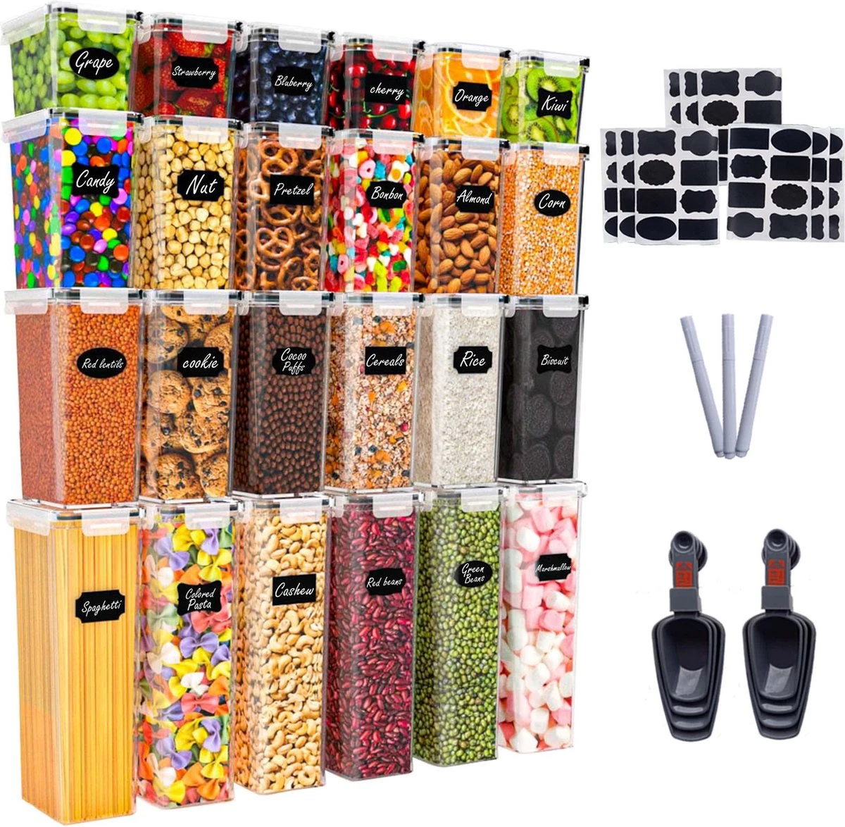 Empyrea Set Van 24 Luchtdichte Vershouddozen, Voorraad Bussen Opslag En Organisatie, Keuken En Voedselcontainer, Voorraadpotten Van Kunststof, BPA-vrij, 72 Etiketten, 3 Markers En 8 Lepels Meegeleverd | Keuken Organizer Voorraadcontainers 2 Empyrea Set Van 24 Luchtdichte Vershouddozen, Voorraad Bussen Opslag En Organisatie, Keuken En Voedselcontainer, Voorraadpotten Van Kunststof, BPA-vrij, 72 Etiketten, 3 Markers En 8 Lepels Meegeleverd | Keuken Organizer Voorraadcontainers