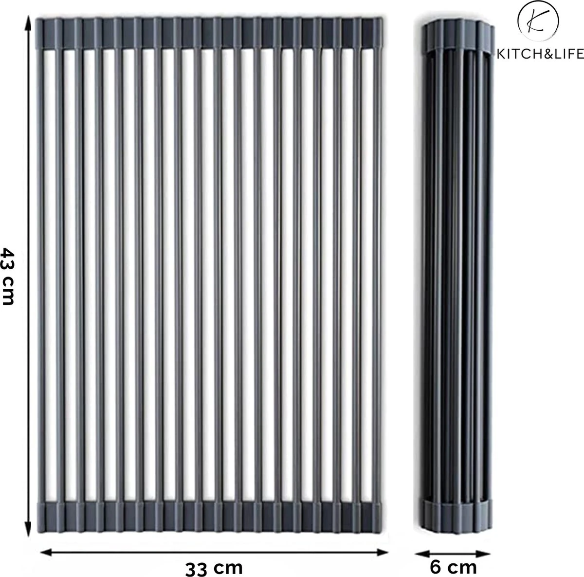 Kitch&Life Afdruiprek Oprolbaar - Mat Zwart - Pannenonderzetter - Afdruipmat - Keukenrek 3-in-1 8 Kitch&Life Afdruiprek Oprolbaar - Mat Zwart - Pannenonderzetter - Afdruipmat - Keukenrek 3-in-1 - Afbeelding 6