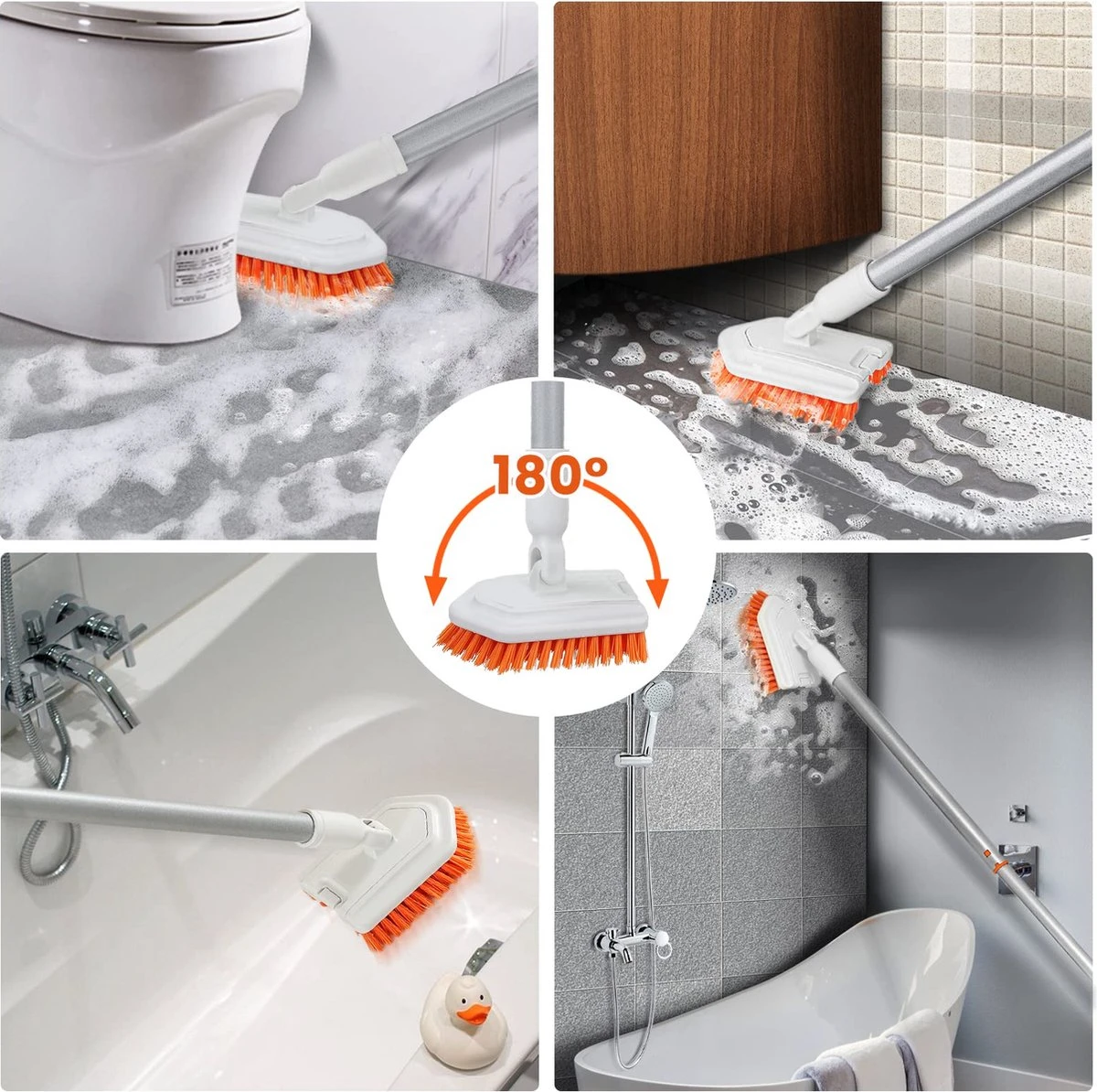 Merkloos Badkamer Reinigingsborstel - Badkamerschrobborstel - Reinigingsborstel - Met Afneembare Telescopische Handgreep En 180° Verstelbare Gezamenlijke Reinigingsborstel - Lange Steel 107 Cm 4 Merkloos Badkamer Reinigingsborstel - Badkamerschrobborstel - Reinigingsborstel - Met Afneembare Telescopische Handgreep En 180° Verstelbare Gezamenlijke Reinigingsborstel - Lange Steel 107 Cm - Afbeelding 2