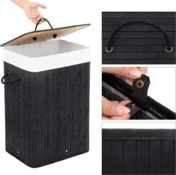 Merkloos Bamboe Wasmand Met Deksel, Katoenen Zak En Handvaten - 72L - Zwart 12 Merkloos Bamboe Wasmand Met Deksel, Katoenen Zak En Handvaten - 72L - Zwart -Winkel Voor Dagelijkse Benodigdheden 1200x1194 20
