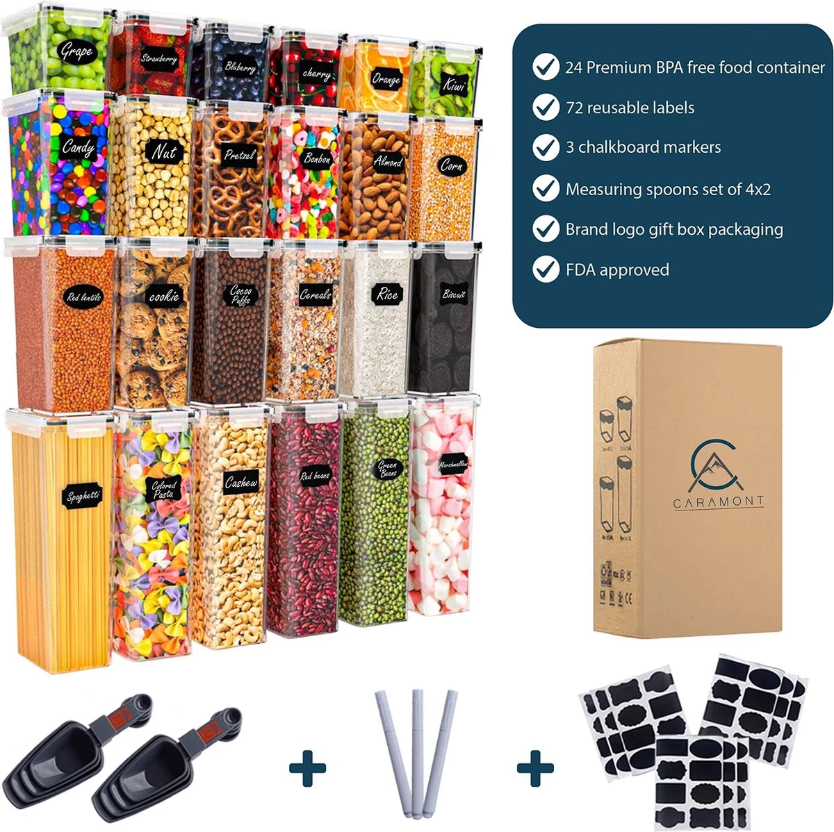 Empyrea Set Van 24 Luchtdichte Vershouddozen, Voorraad Bussen Opslag En Organisatie, Keuken En Voedselcontainer, Voorraadpotten Van Kunststof, BPA-vrij, 72 Etiketten, 3 Markers En 8 Lepels Meegeleverd | Keuken Organizer Voorraadcontainers 7 Empyrea Set Van 24 Luchtdichte Vershouddozen, Voorraad Bussen Opslag En Organisatie, Keuken En Voedselcontainer, Voorraadpotten Van Kunststof, BPA-vrij, 72 Etiketten, 3 Markers En 8 Lepels Meegeleverd | Keuken Organizer Voorraadcontainers - Afbeelding 6