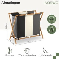 Noswo Wasmand Met 3 Vakken - Wassorteerder - Opvouwbaar - Wasbox - 143L - Bamboe -Winkel Voor Dagelijkse Benodigdheden 1200x1199 42