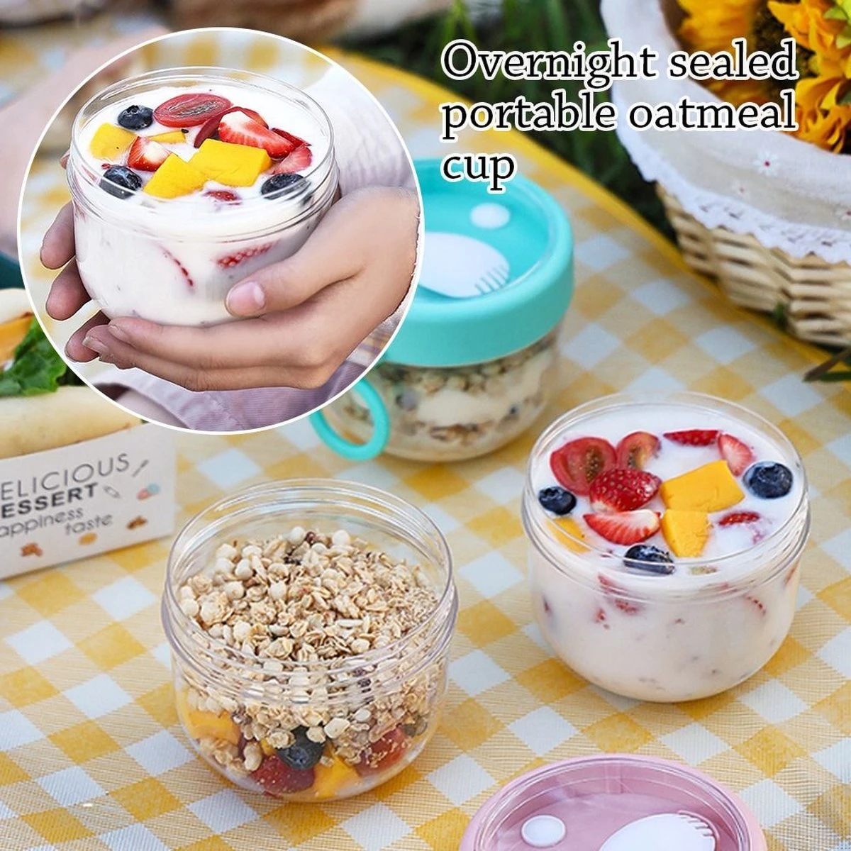 Deluqse Overnight Oats Potjes - Overnights Oats Beker - Set Van 3 - Oats Potjes - Overnight Oats Jar - Muesli Beker - Havermout Potjes 5 Deluqse Overnight Oats Potjes - Overnights Oats Beker - Set Van 3 - Oats Potjes - Overnight Oats Jar - Muesli Beker - Havermout Potjes - Afbeelding 3