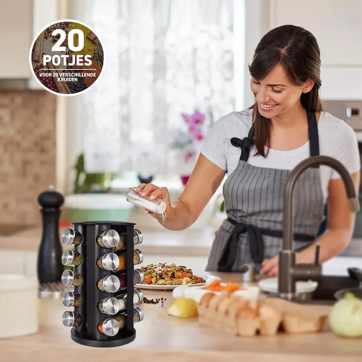 Merkloos Draaibaar Kruidenrek Met 20 Kruidenpotjes - Kruidenrek Staand - Aanrecht Organiser - Glazen Potjes Met Deksel - Inclusief 32 Etiketten En 1 Uitwisbare Stift - Ronde Afwerking - Zwart 4 Merkloos Draaibaar Kruidenrek Met 20 Kruidenpotjes - Kruidenrek Staand - Aanrecht Organiser - Glazen Potjes Met Deksel - Inclusief 32 Etiketten En 1 Uitwisbare Stift - Ronde Afwerking - Zwart - Afbeelding 2