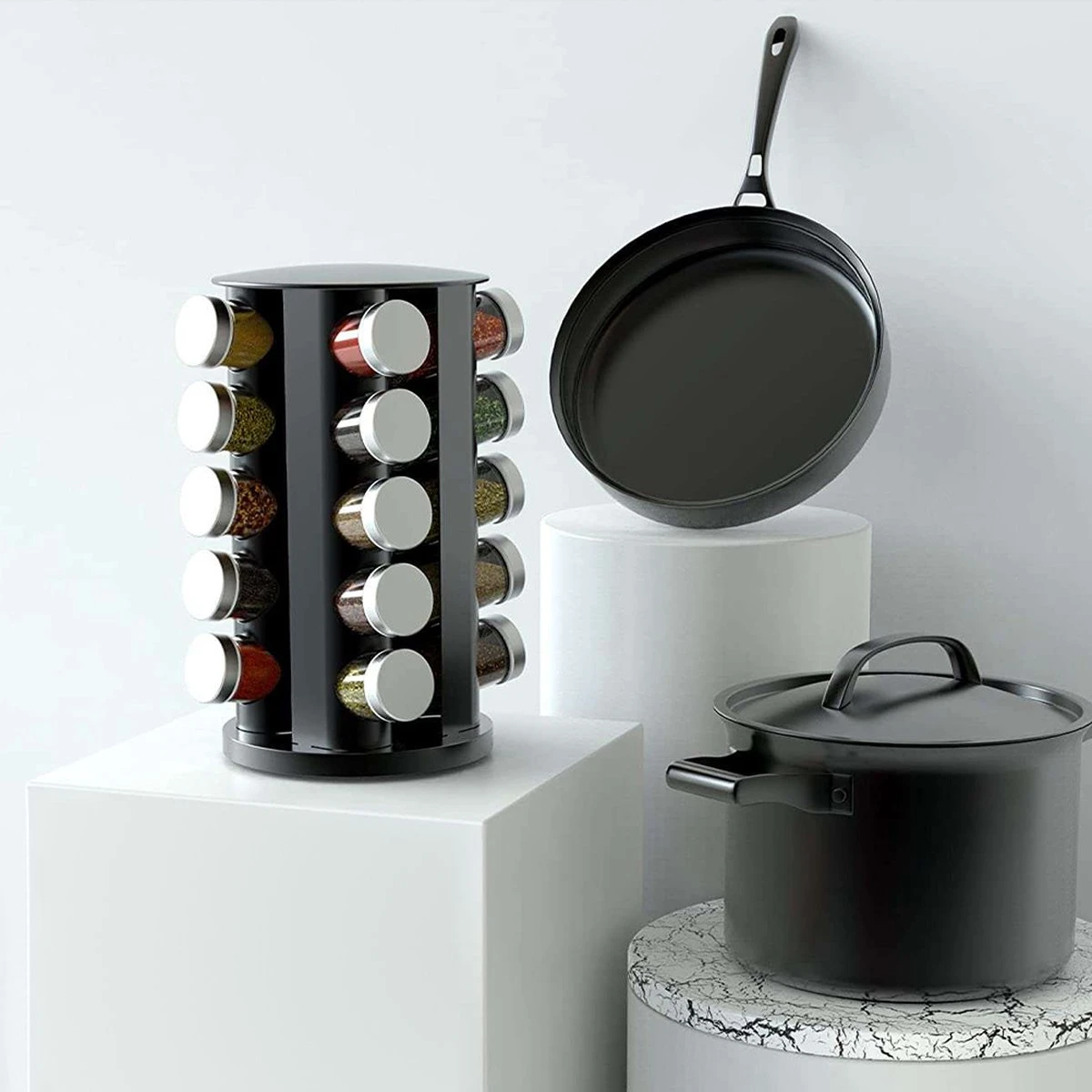 Merkloos Draaibaar Kruidenrek Met 20 Kruidenpotjes - Kruidenrek Staand - Aanrecht Organiser - Glazen Potjes Met Deksel - Inclusief 32 Etiketten En 1 Uitwisbare Stift - Ronde Afwerking - Zwart 5 Merkloos Draaibaar Kruidenrek Met 20 Kruidenpotjes - Kruidenrek Staand - Aanrecht Organiser - Glazen Potjes Met Deksel - Inclusief 32 Etiketten En 1 Uitwisbare Stift - Ronde Afwerking - Zwart - Afbeelding 3